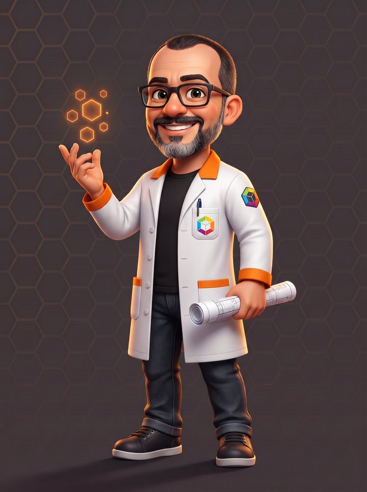 Rodrigo Rotondo, fundador e CEO da Manusis4, de jaleco, o criador do Squad IA